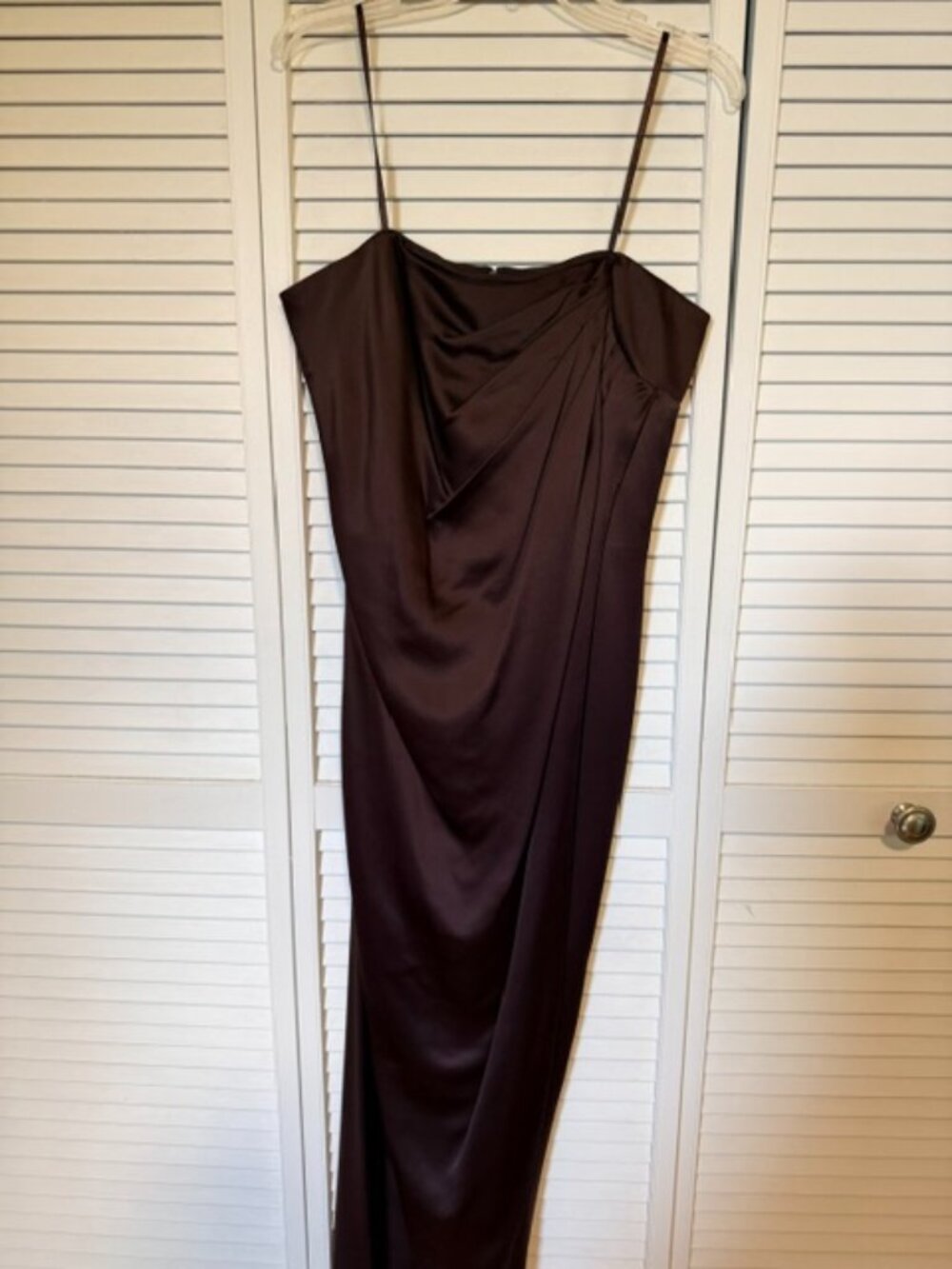 Kay Unger chocolate brown satin strapless gown